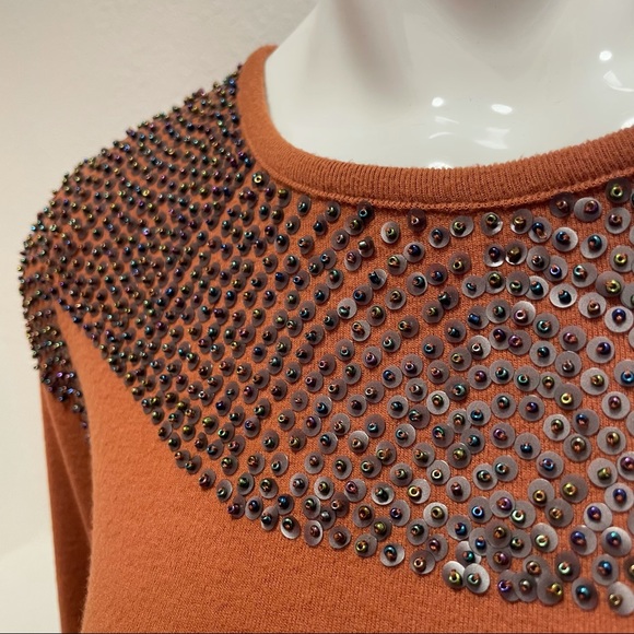 THEME🍂Beaded Beauty Copper Sweater Tunic/Dress Sz L - Picture 6 of 8